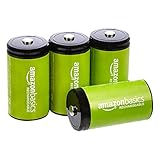 Amazon Basics NiMH-Akkus, Typ D (Monozellen), wiederaufladbar, 10 000 mAh, bis zu 1000-mal aufladbar, vorgeladen, 4 Stück