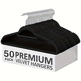 Tento Home 50 Stück Schwarz - Samt - Anti-Rutsch-Kleiderbügel rutschfest Anzugbügel - Samtbügel inkl Krawattenhalter Kleiderbügel 360° Silver Rotation