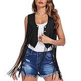 Damen Sommer Tanktop Lassig Armellose Leichte Strickjacke: Leicht Luftig Offene Vorderseite Tunika Weste Disco Outfit Braun Fransenweste Hippie Bolero Jacke Karneval Faschingskostüme Ärmellose Bluse