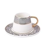 Karaca Globe Türkische Kaffeetassen set mit untertasse für 6 Personen, 12-Teiliges, 6 Espressotasse und 6 Untertassen, Mochatassen, Cappuccino, Kaffeeservice Set aus Porzellan
