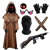 Solorass Jawa Kostüm für Kinder Mittelalter Kostüm Umhang Tunika Kapuzenmantel Outfit Umhang mit Kapuze Mittelalterlich Hoodies Robe Cosplay Set Halloween Karneval (130)