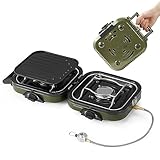 Naturehike 2-in-1-Gascampingherd, Pfanne, Herd mit verstellbaren Brennern, 88,18 oz, transportierende Griff, tragbare, Eisenpfanne für Camping & Wandern, Notkochherd