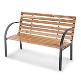 Practixx Gartenbank Holz Metall wetterfest Anthrazit 2-Sitzer mit Rücken- & Armlehnen, Bank aus Holz & Stahl, 119,5 x 62 x 83 cm, Sitzbank klassisch für Garten, Balkon, Terrasse | mit 2 Streben