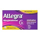 Allegra Allergie Tabletten | 20 Stk | Antiallergikum | Wirkstoff Bilastin | schnell und 24 Std wirksam bei Heuschnupfen, Tierhaarallergie, Hausstauballergie, Nesselsucht (Urtikaria)