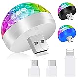 URAQT USB Mini Disco Ball Licht,3 Stück DJ Ball USB Party Blitzlicht mit 3 Adapter 4W Mini Discokugel Licht Wiederaufladbares Sound Aktivierte Discokugel für Alle Partys und Autoinnendekoration