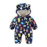JiAmy Baby Winter Schneeanzug, Kleinkind Bär Kapuze Fold-Over Fäustlinge Füßlinge Overall Kleinkind Warm Fleece Strampler Mädchen Jungen Warm Jumpsuit 9-12 Monate