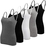 BQTQ 5 Stück Unterhemd Damen Spaghetti Top Spaghettiträger Basic Cami Tank Tops mit Verstellbarer Strap für Frauen, M(Schwarz, Weiß, Grau, Dunkelgrau)