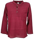 GURU SHOP Nepal Fischerhemd, Goa Hippie Hemd, Yogahemd, Freizeithemd, Weinrot, Baumwolle, Size:XL, Hemden Alternative Bekleidung