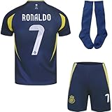 metekoc NASSR Riyadh Al 2024/2025 Auswärts #7 Football Fußball Kinder Trikot Shorts Socken Jugendgrößen (Auswärts,28)