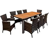Deuba Poly Rattan Sitzgruppe 8 Breite Stühle 7cm Auflagen Gartentisch 190x90cm Akazien Holz Garten Gartenmöbel Set Braun