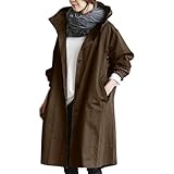Vhersily Outdoor Jacken Damen Frühling Regenmantel Solide Lange Windjacke mit Kapuze Wasserdicht mit Taschen Windjacke Wasserdicht Baggy Trenchcoat Leichte Windjacke, Coffee, L