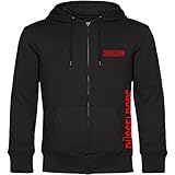 multifanshop Kapuzen Sweatshirt Jacke - Düsseldorf - Brust & Seite - Druck rot - Sweat Größe L schwarz
