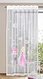 KAMACA Gardine mit verdeckten Schlaufen und Gardinenband Kinderzimmer Voile Weiss transparent Fertiggardine mit wundervollem Motiv Kindergardine HxB 245 x 140 cm (Prinzessin)