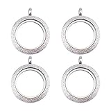 WANDIC Foto-Charms, Set mit 4 silberfarbenen Medaillon-Anhängern aus Edelstahl, rund, Brautschmuck, Hochzeitsstrauß-Anhänger für Foto oder Hochzeit, 25 mm