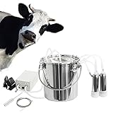 Automatische pulsierende Vakuumpumpe zum Melken für 3, 7 l, tragbare, elektrische Melkmaschine, für Kühe, Ziegen, Schafe, Melkset für Rinder, aus Edelstahl, mit Vakuum-Milcheimer, 7 l, für Kühe