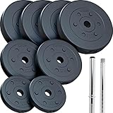 ScSPORTS® 27 kg Langhantel Set mit 8 Hantelscheiben und Schnellspannern, Hantelstange teilbar, Hantelset Kunststoff mit 5 kg, 2,5 kg und 1,25 kg Scheiben