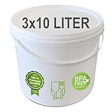 plasteo® 3 Stück 10 Liter Eimer mit Deckel weiß stabil stapelbar lebensmittelecht absolut dicht