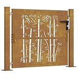 vidaXL Gartentor, Gartentür mit Bambus-Design, Abschließbar Hoftor Eingangstor für Garten Terrasse, Tor Zauntor Gartenpforte, 105x80 cm Cortenstahl