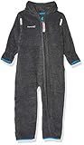 Hoppediz Baby Overall aus Fleece, extra lange Beine - perfekt für die Babytrage, Umschlagbündchen an Händen und Füßen - anthrazit, 80-86