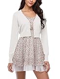 Irevial Strickjacke Damen Festlich Bolero Kurz Gestrickt Jäckchen V- Ausschnitt Bolerojacke Langarm Schulterjacke mit Knöpfen Weiß L