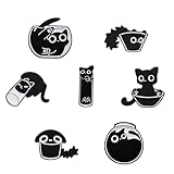 FIHODONE 7 Stück Pins Anstecker Schwarze Katze,Anstecker Pin Niedliche,Pin Anstecker Verspielte Katzen,Tier-Anstecker Emaille Pins Set für Frauen Und Mädchen,Schwarze Katzen-Emaille-Anstecknadeln