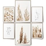 BLCKART Beige Pflanzen Pampasgras Poster Set Love Deko Boho (L | 2x A3 | 4x A4 | ohne Rahmen, BEIGE LOVE PAMPASGRAS V2)