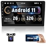 Android 11 Autoradio 10.1 Zoll 2G+32G 2 Din Touchscreen Auto Multimedia Player mit GPS-Navigation, WiFi, Bluetooth, Mirrorlink, FM-RDS-Radio, AHD Rückfahrkamera, USB, Unterstützung für SWC, Subwoofer