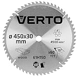 VERTO Sägeblatt, Widia, 450 x 30 mm, 60 Zähne, Blattdicke 2,5 mm, Zahndicke 3,5 mm, Kürzungen: 30 x 16 mm, 30 x 20 mm, 30 x 25,4 mm, Hartmetallbestückte YG8A-Zähne, von Holz und Holzwerkstoffen