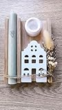 Geschenkset - Kerze Stabkerze mit Herz - Deko Haus Lichterhaus - Kerzenständer rund - Trockenblumenstrauß - in Holzbox Holzverpackung - Geschenk - Geburtstag - Mitbringsel - Frau - Freundin