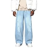 qcdyrxf Y2k Herren-Jeans mit unregelmäßigen Nähten, weites Bein, lockere Passform, Streetwear, Denim, Hip-Hop-Jeans, Hell, blau, X-Groß