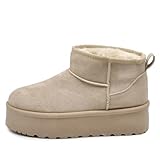 IF Stiefeletten Mammut Damen Knöchelhoch mit Fell Platform Keilabsatz Synthetik Wildleder P309, P309 Beige, 40 EU Stretta