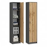 Home Collective Bücherregal Kleiderschrank Regal grau 40cm breit 180cm hoch Schrank Organizer Mehrzweckschrank mit 4 Einlegeböden Aktenschrank Regal Wand schmal Holz für Schlafzimmer Flur Keller Büro
