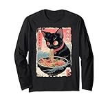 Ramen Nudeln Katze Japan Y2K Kawaii Retro Katzen Manga Anime Langarmshirt
