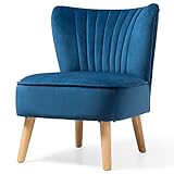 RELAX4LIFE Polstersessel Esszimmerstuhl Vintage, gepolsterter Samtsessel, Relaxsessel Holzbeinen, Wohnzimmerstuhl bis 120kg belastbar, Polsterstuhl für Wohnzimmer & Esszimmer & Konferenzraum