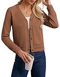 GRACE KARIN Damen Strickjacke Langarm Casual Cardigan Sweater V-Ausschnitt Knopf Pullover Braun