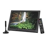 Tragbarer Fernseher, 13,3-Zoll-LCD-Akku, DVB-T2-Fernseher mit DVB-T, USB, Kopfhöreranschluss, Fernbedienung, AV-Eingang, HD-IN, DC12V, Schwarz
