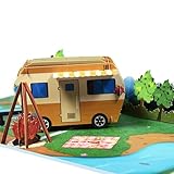 Pop-Up Karte Camping mit Wohnwagen, Grußkarte zum Geburtstag für Campingfans, 3D Geburtstagskarte oder Geldgeschenk für Camper, für Ehemann, Wohnmobil-Geschenk, Reisegutschein.