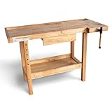 BAMATO Hobelbank WORK-1260 Werkbank Werkstatt für Hobby, Handwerker | Einfacher Aufbau | Inkl. je 4 Bankhaken aus Metall und Holz | Spannzange | Werkzeugablage