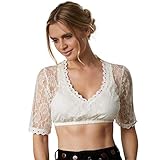 dressforfun 900596 Elegante Dirndlbluse, Spitzenärmel mit Blumenmuster, Rücken aus Spitze, kurz, weiß - Diverse Größen - (XL | Nr. 303083)