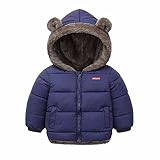 Natashas Baby Kinder Winterjacke Mantel mit Kapuze Jacke Warm Baby Niedlich Plüsch Bärenohren Jungen Mädchen Baumwolljacke（Dunkelblau, 98）