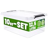 Deuba® 10x Aufbewahrungsbox mit Deckel 12,5L Box Kunststoff Kisten lebensmittelecht BPA frei Klickverschluss transparent stapelbar Küche Schlafzimmer