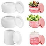 3 Stück Silikonform Kerzenhalter, Gießform Kerzenhalter Rund mit Deckel, Silikonform Schale für Beton Gießformen Gestreifte Silikon Form Vase für Blumentöpfe, Duftkerzen, DIY Harzguss