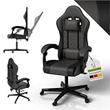 Juskys Gaming Stuhl – PC Stuhl & Bürostuhl in einem, ergonomisch, verstellbare Rückenlehne, höhenverstellbar, Kunstleder Gaming Chair Grau/schwarz