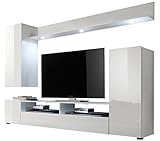 trendteam smart living - DOS - Wohnwand - Weiß Hochglanz - Anbauwand mit 3 Türen, 1 Klappe, 2 offenen Fächern und 2 Einlegeböden - (BxHxT) 208 x 165 x 33 cm - im modernen Design