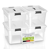 Juskys Aufbewahrungsbox mit Deckel - 4er Set Kunststoff Boxen 30l - Box groß, stapelbar, transparent - Aufbewahrung Ordnungssystem Aufbewahrungsboxen