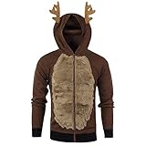 Celucke Weihnachten Hoodie Herren Weihnachtspullover Rentier Stil mit Fleece Verdickte Kapuzenpullover Weihnachtspulli Langarm Top Sweater Pulli Pullover mit Kapuze (Braun, XL)