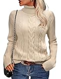 heekpek Pullover Damen Winter Rollkragenpullover Warm Elegant Strickpullover Schlanker Schnitt Winterpullover Grobstrick Weich Damenpullover Langarm, Beige, M