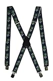 Olata Heavy Duty Herren-Hosenträger X-Form mit Edelweiß Muster – 4 cm. Dunkelblau