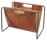 Kobolo Zeitungsständer, 37x24x27 cm, braun, Kunstleder & Metall, moderner Zeitschriftenhalter im Industrial Look, Organizer für Zeitungen, Magazine & Bücher, dekorativ und funktional