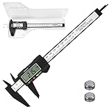 Gvolatee Messschieber Digital, 150 mm/6" Kohlefaser Schieblehre Digital mit Klarem Lcd und Backup Batterie, Innen, Professioneller caliper für Außen, Tiefen und Schrittmessung